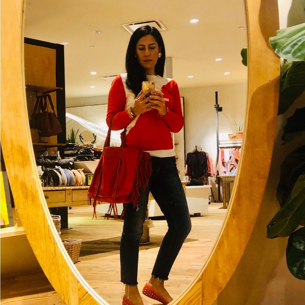 Banana Republic Cream and Red varsity Sweater